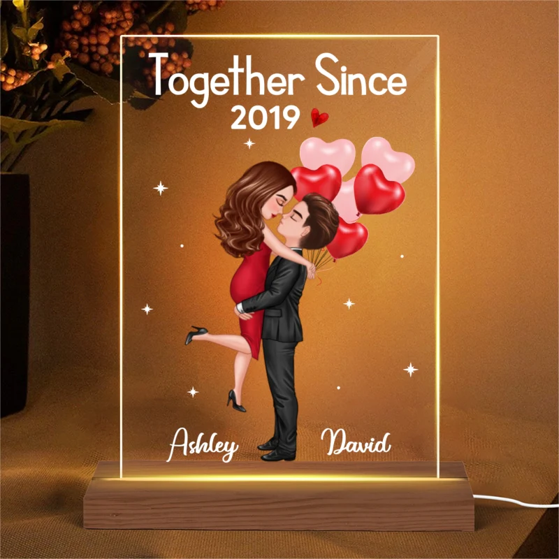 Doll Hugging Couple Valentine‘s Anniversary Gift For Him Gift For Her Personalized Rectangle Acrylic Plaque LED Lamp Night Light - Image 4