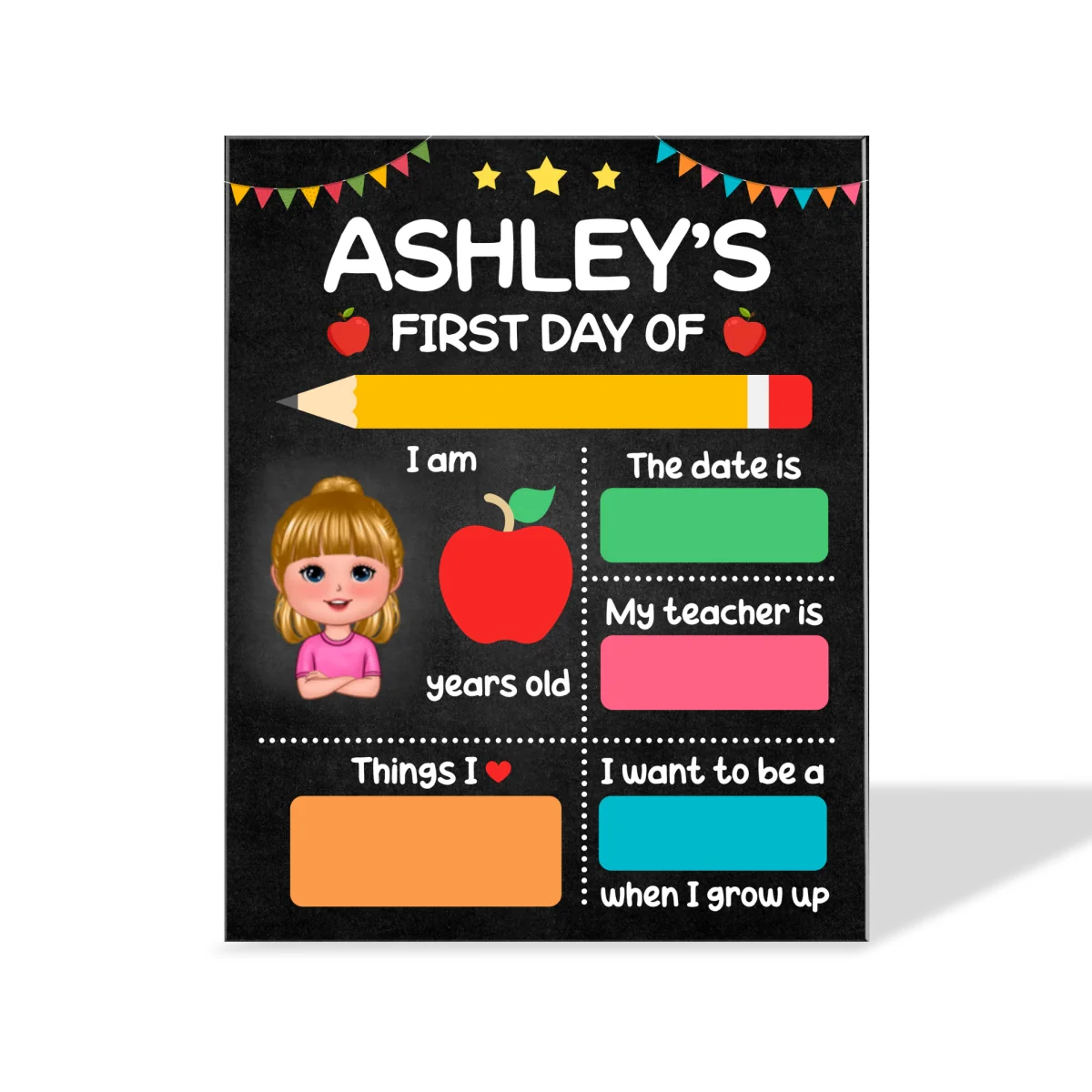 Doll Kid First Day Of School Personalized Board Sign, Editable, Reusable Back To School Sign - Image 9