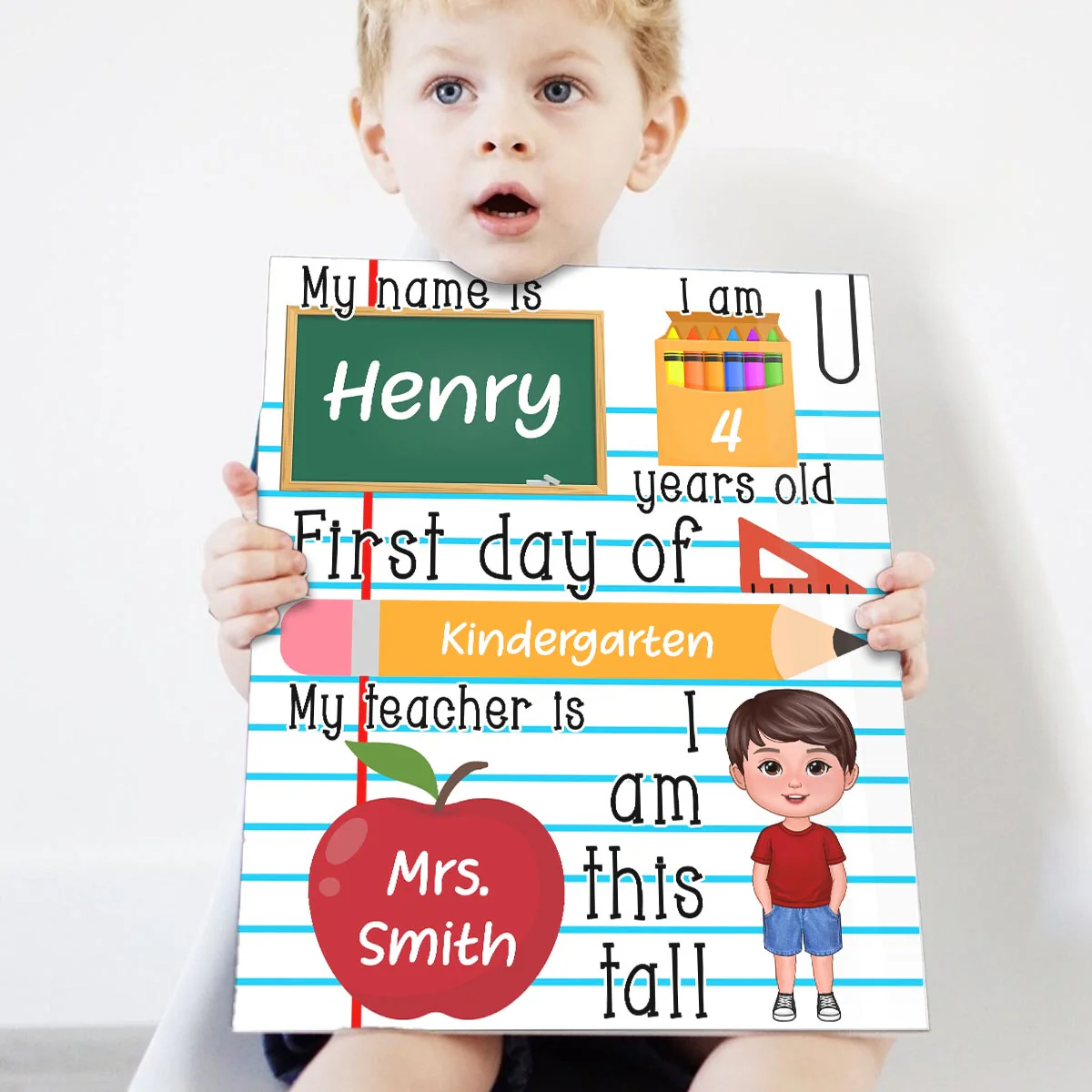 Doll Kid Standing Personalized Reusable First Day of School Sign - Image 5