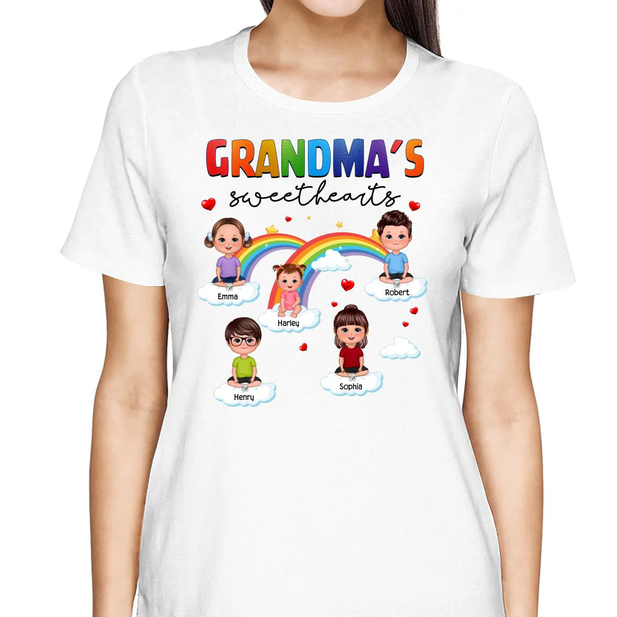 Doll Kids Sitting Grandma Sweethearts Rainbow Personalized Shirt - Image 2