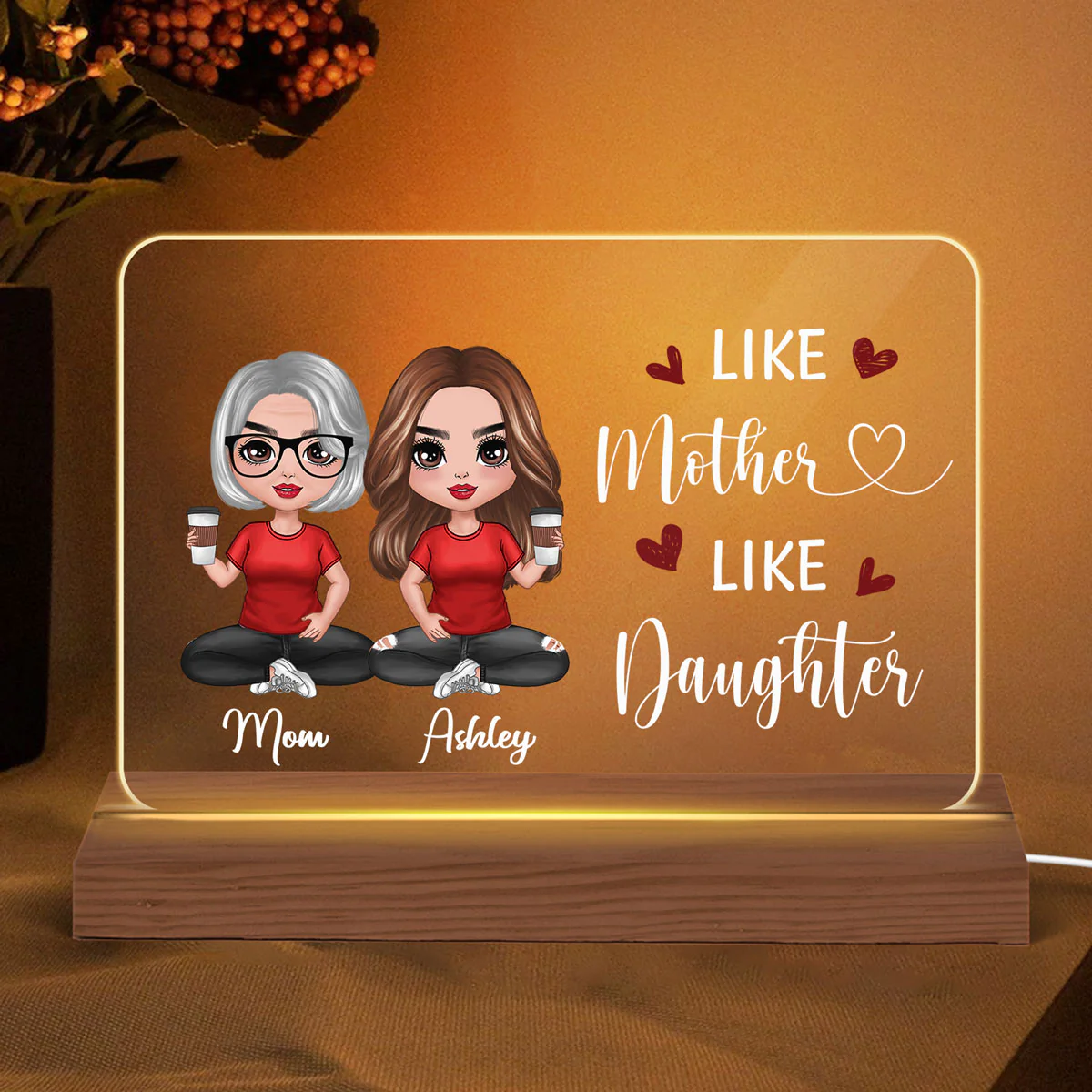 Doll Like Mother Like Daughter Gift For Mom For Daughter Personalized Custom Shape Horizontal Rectangle Acrylic Plaque LED Night Light - Image 3