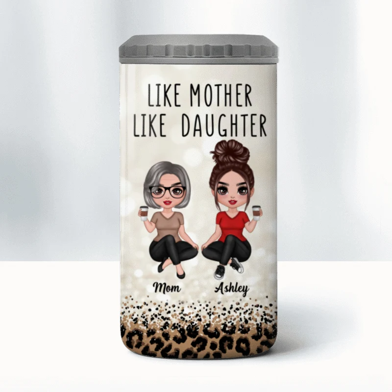 Doll Like Mother Like Daughter Leopard Personalized 4 In 1 Can Cooler - Image 10