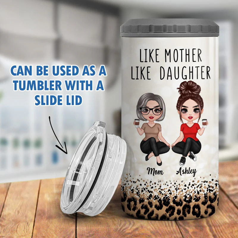 Doll Like Mother Like Daughter Leopard Personalized 4 In 1 Can Cooler - Image 9