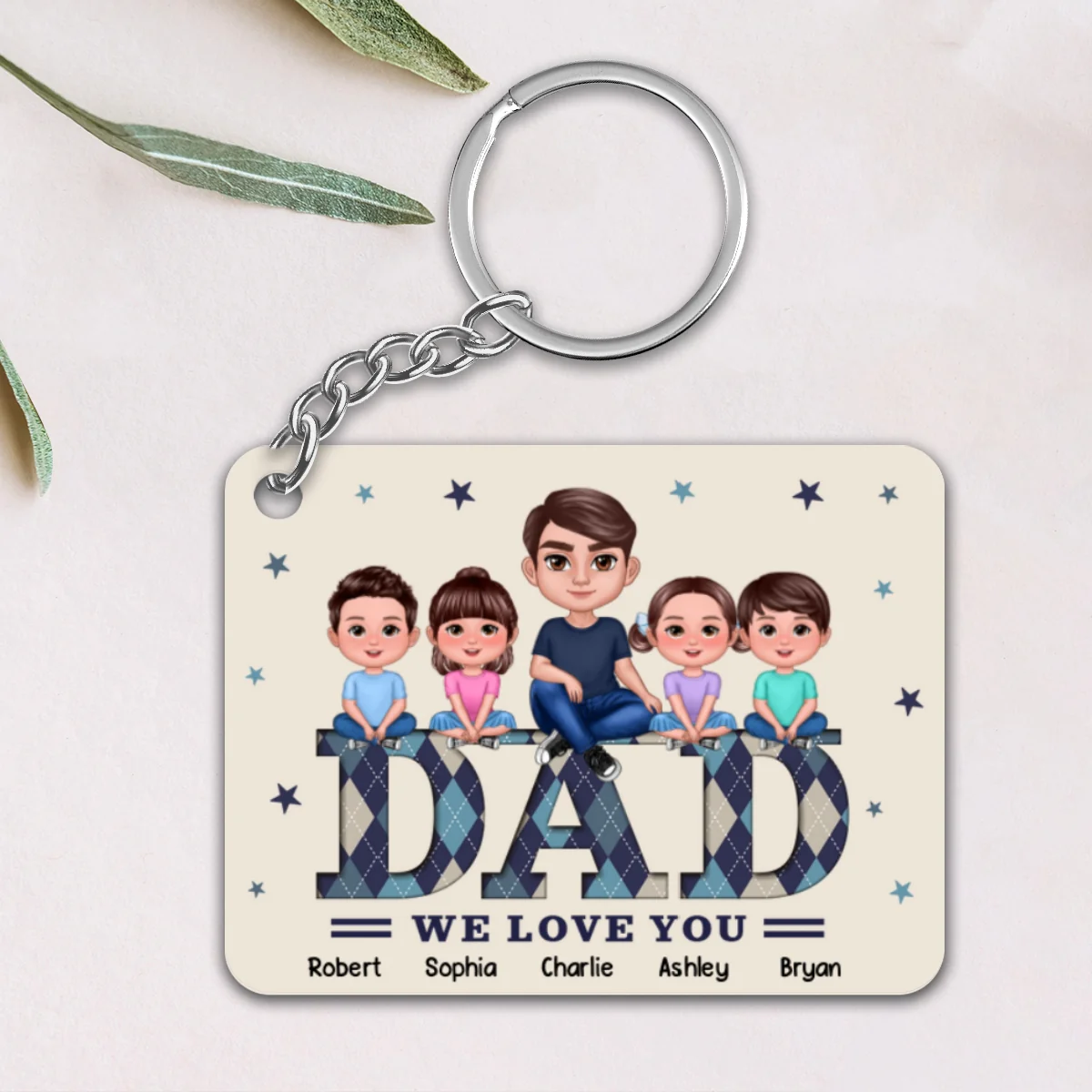 Doll Man Dad And Kids Argyle Pattern Personalized Acrylic Keychain - Image 4