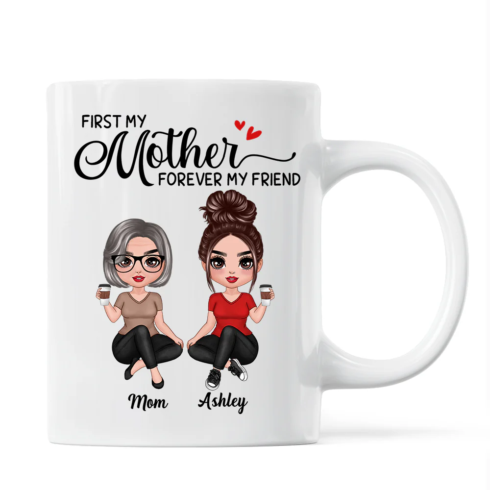 Doll Mom And Daughters Sitting Gift For Mom Daughters Personalized Mug - Image 2