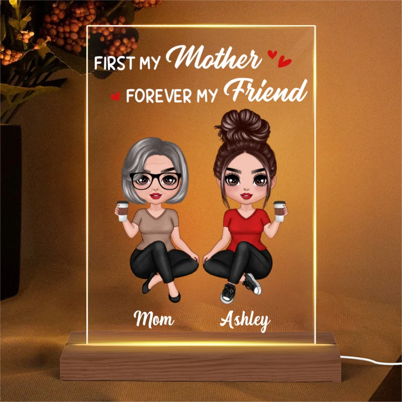 Doll Mom And Daughters Sitting Personalized Rectangle Acrylic Plaque LED Night Light - Image 4