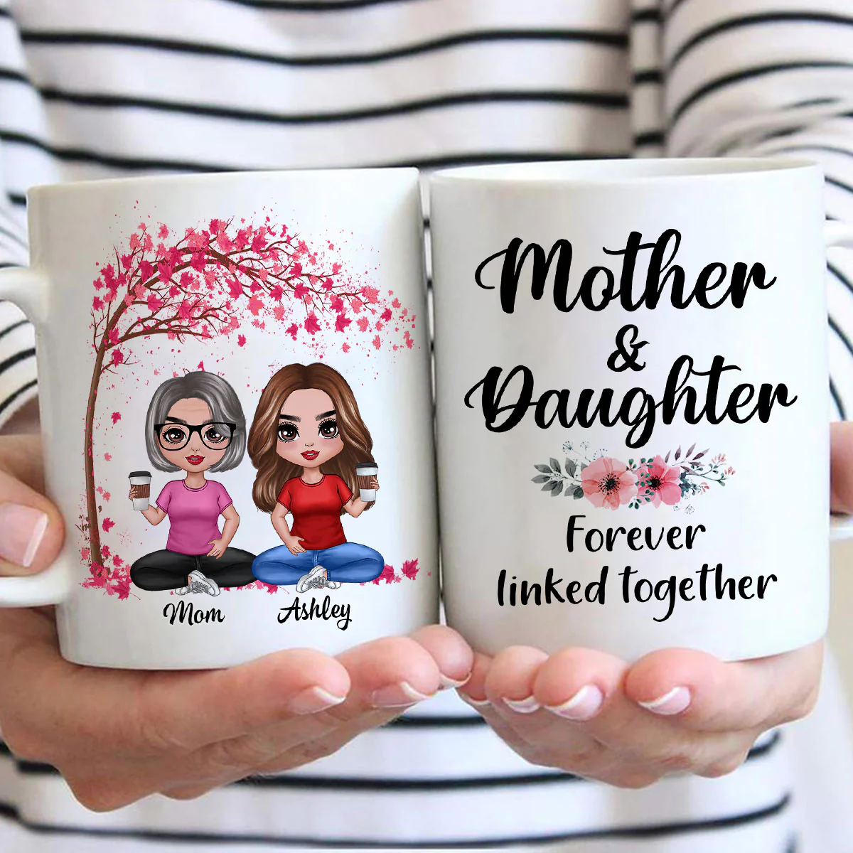 Doll Mom And Daughters Sitting Under Tree Personalized Mug - Image 2