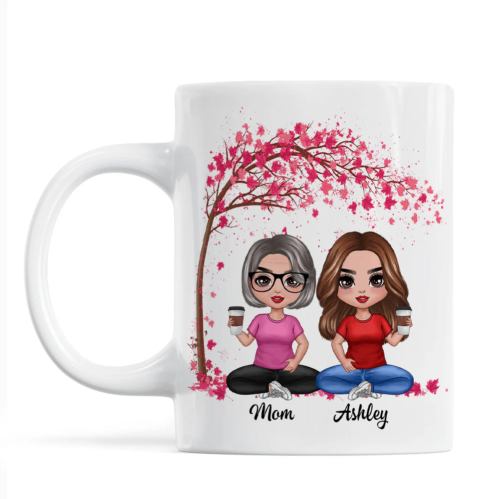 Doll Mom And Daughters Sitting Under Tree Personalized Mug - Image 3