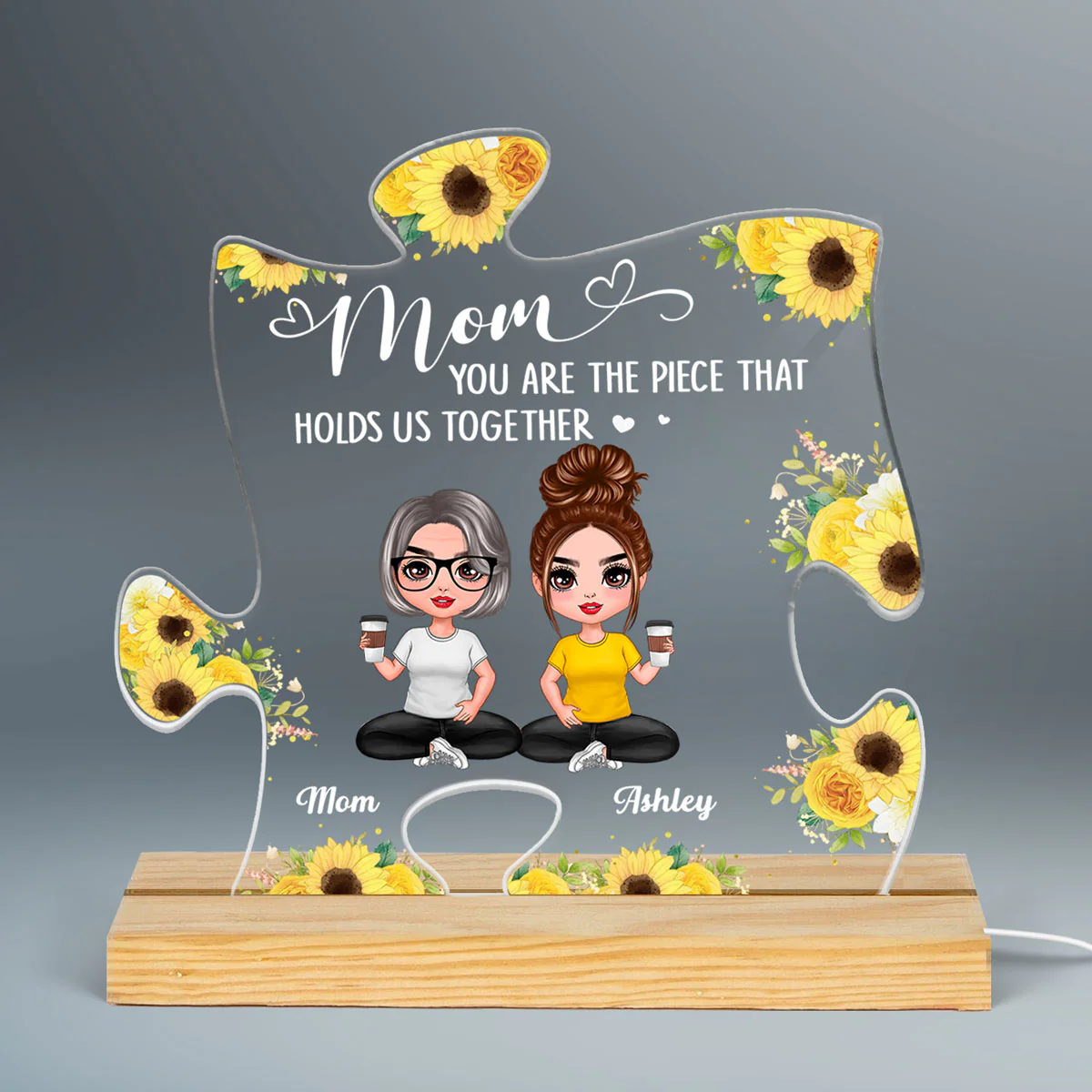 Doll Mom And Daughters Sons Sitting You Are The Piece Holds Us Together Personalized Custom Shape Acrylic Plaque LED Night Light - Image 3