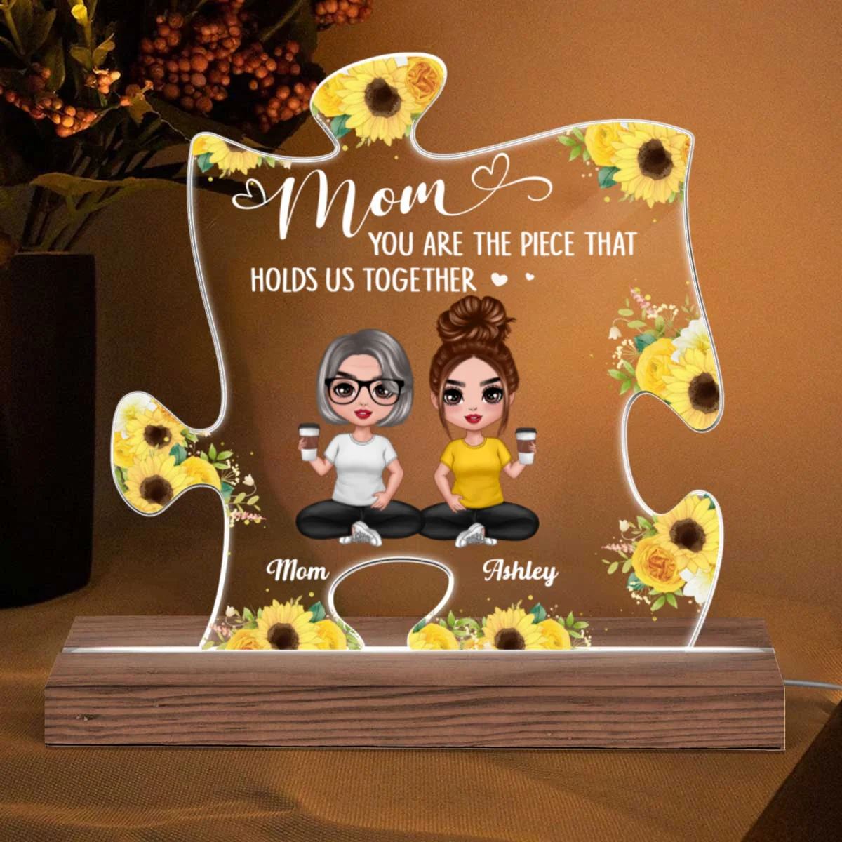 Doll Mom And Daughters Sons Sitting You Are The Piece Holds Us Together Personalized Custom Shape Acrylic Plaque LED Night Light - Image 5