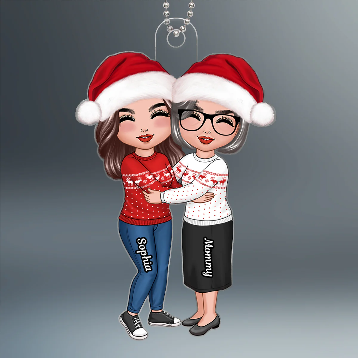 Doll Mom & Daughter Hugging Christmas Gift Personalized Acrylic Ornament - Image 2