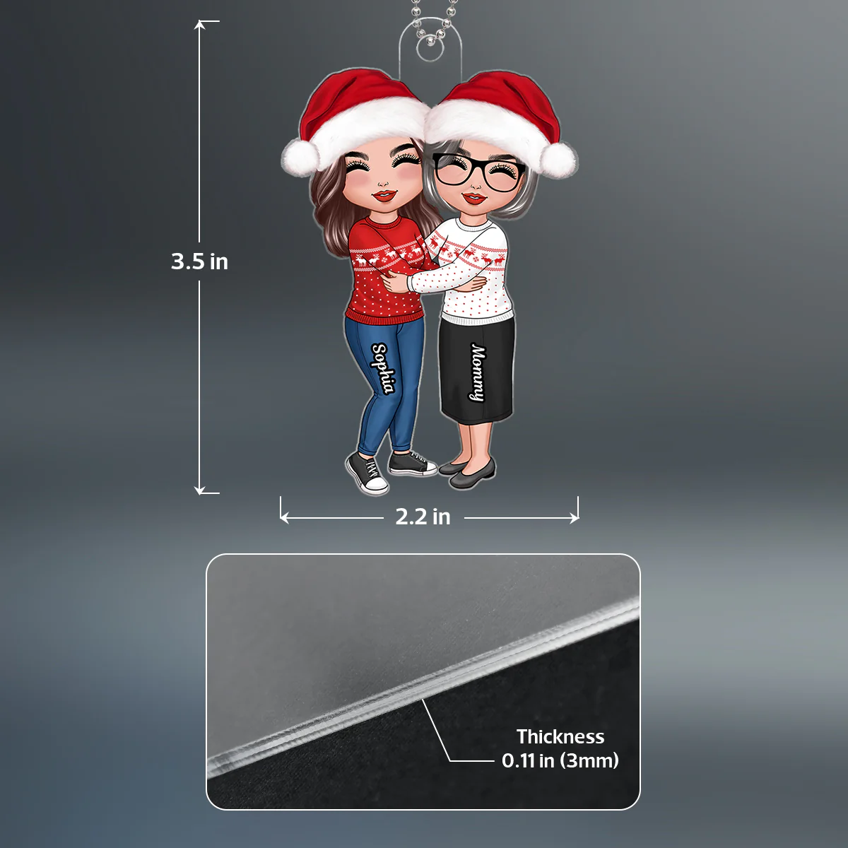 Doll Mom & Daughter Hugging Christmas Gift Personalized Acrylic Ornament - Image 4