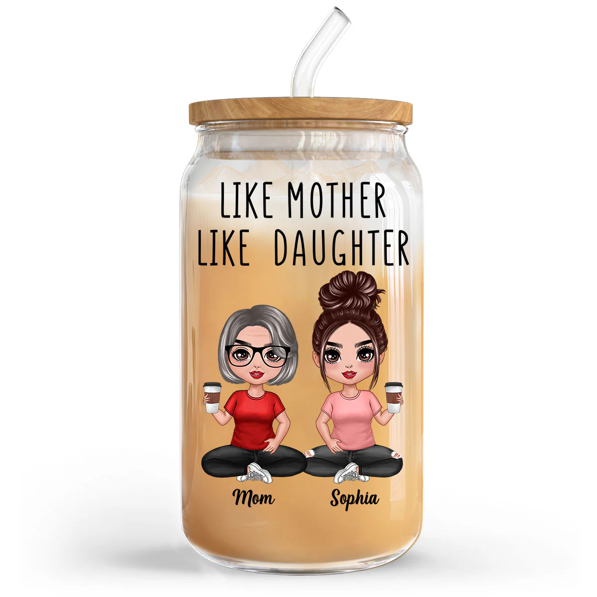 Doll Mom Daughter Like Mother Like Daughter Mother‘s Day Gift Personalized Clear Glass Can - Image 3