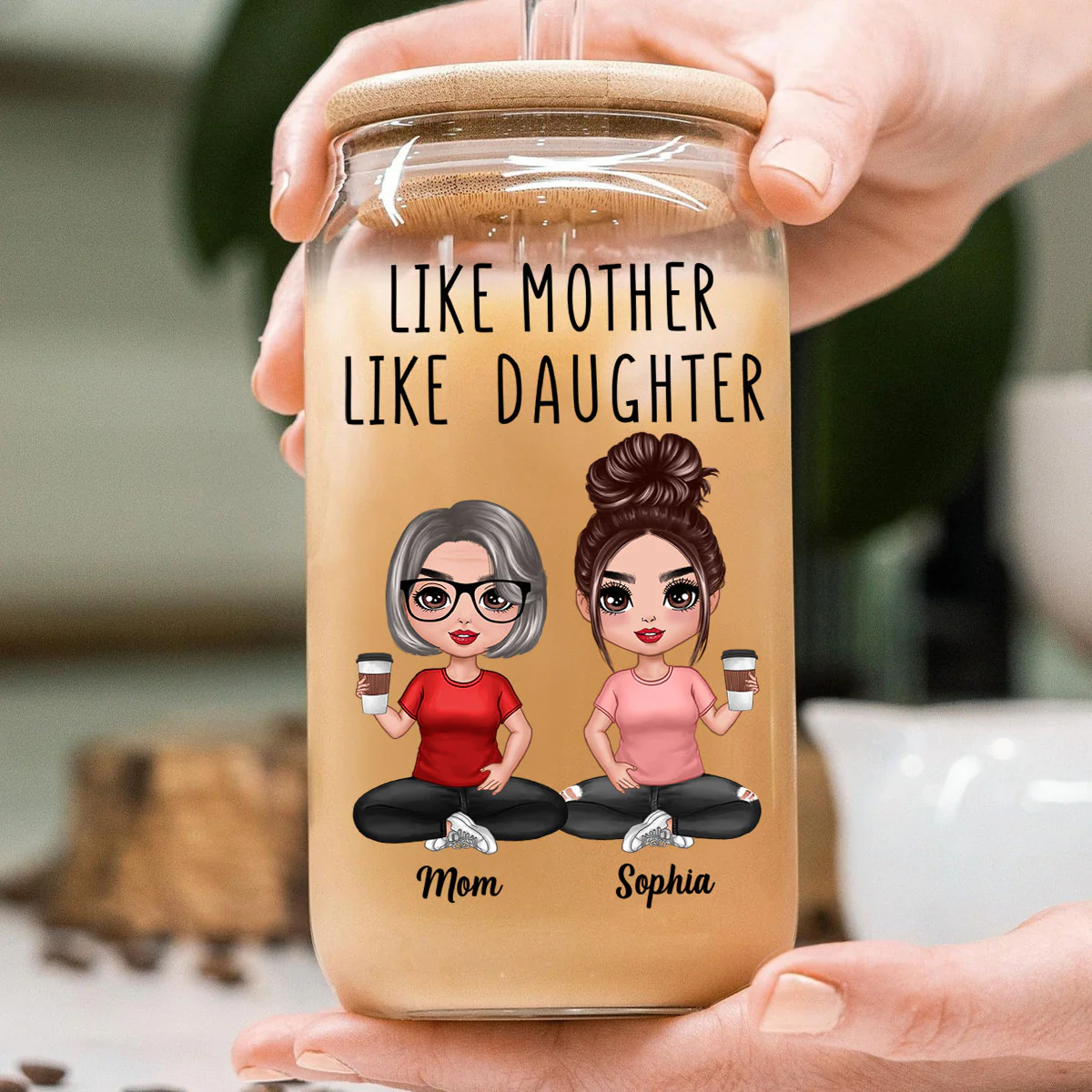 Doll Mom Daughter Like Mother Like Daughter Mother‘s Day Gift Personalized Clear Glass Can - Image 4