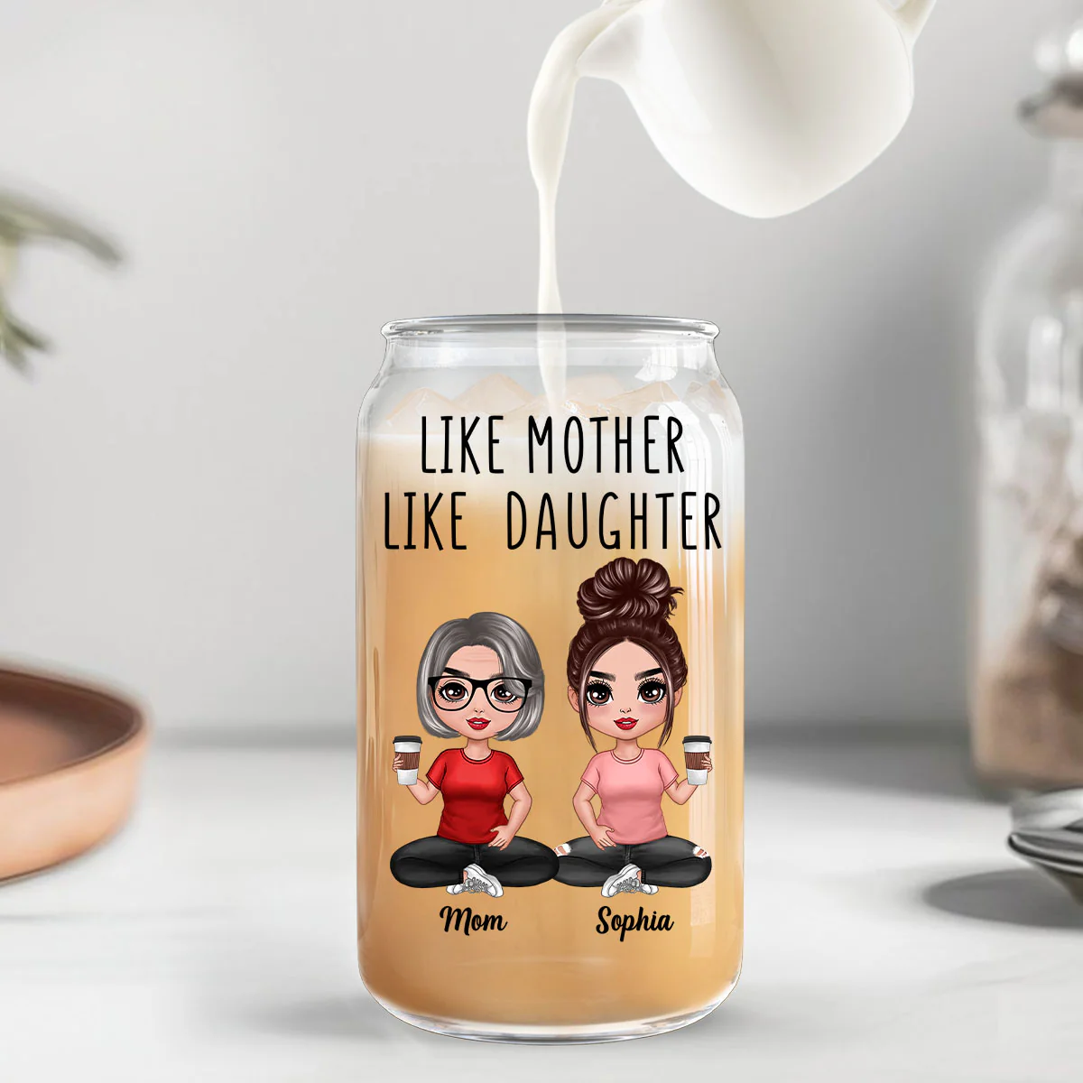 Doll Mom Daughter Like Mother Like Daughter Mother‘s Day Gift Personalized Clear Glass Can - Image 5
