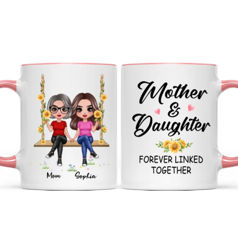 Doll Mom Daughter Sitting On Swing Holding Sunflower Personalized Mug - Image 9