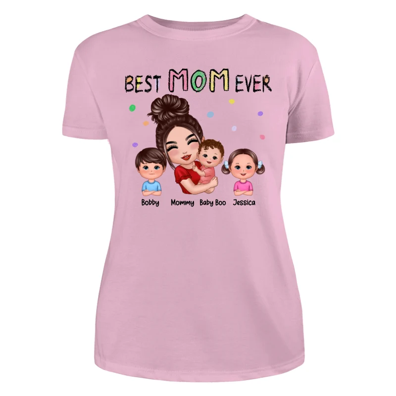 Doll Mom Hugging Kids Best Mom Ever Crayon Text Personalized Shirt - Image 11