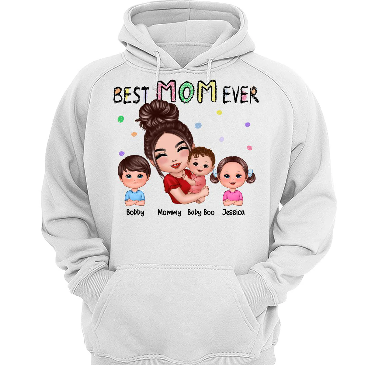 Doll Mom Hugging Kids Best Mom Ever Crayon Text Personalized Shirt - Image 3