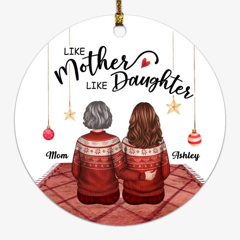 Doll Mother And Daughters Back View Personalized Circle Ornament - Image 2