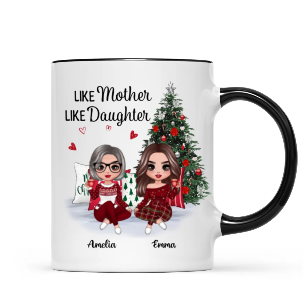 Doll Mother And Daughters Sitting Beside Christmas Tree Personalized Mug - Image 2