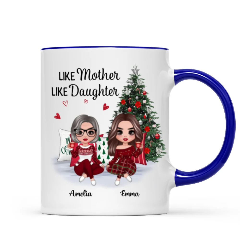 Doll Mother And Daughters Sitting Beside Christmas Tree Personalized Mug - Image 3