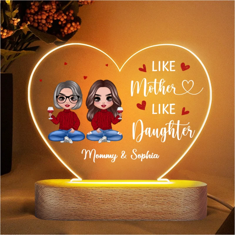 Doll Mother And Daughters Sitting Personalized Acrylic Heart Plaque LED Night Light - Image 4