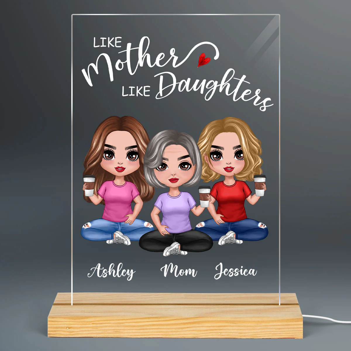 Doll Mother And Daughters Sitting Personalized Rectangle Plaque LED Night Light - Image 2