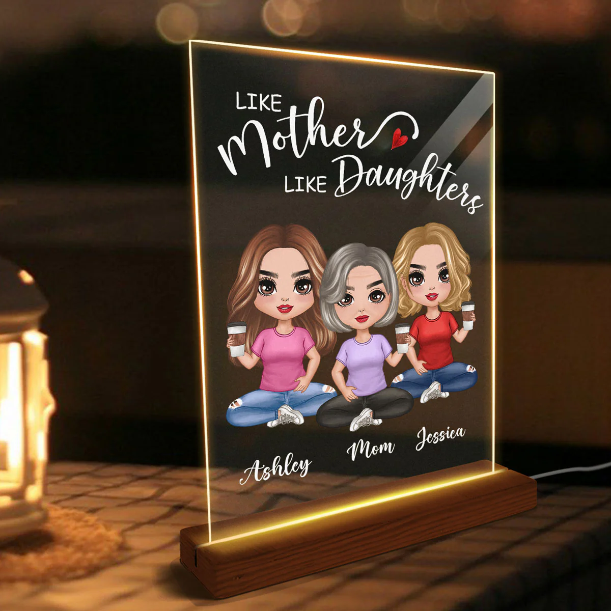 Doll Mother And Daughters Sitting Personalized Rectangle Plaque LED Night Light - Image 3