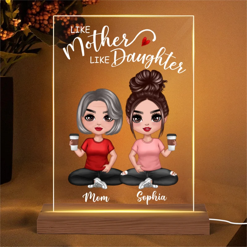 Doll Mother And Daughters Sitting Personalized Rectangle Plaque LED Night Light - Image 4