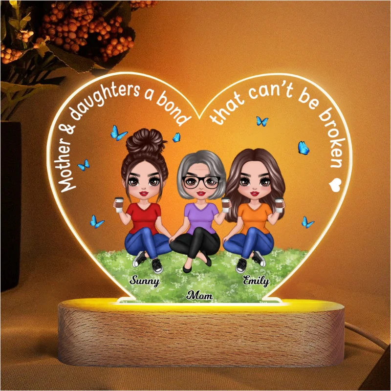 Doll Mother Daughter A Bond That Can‘t Be Broken Personalized Heart Acrylic Plaque LED Lamp Night Light - Image 4