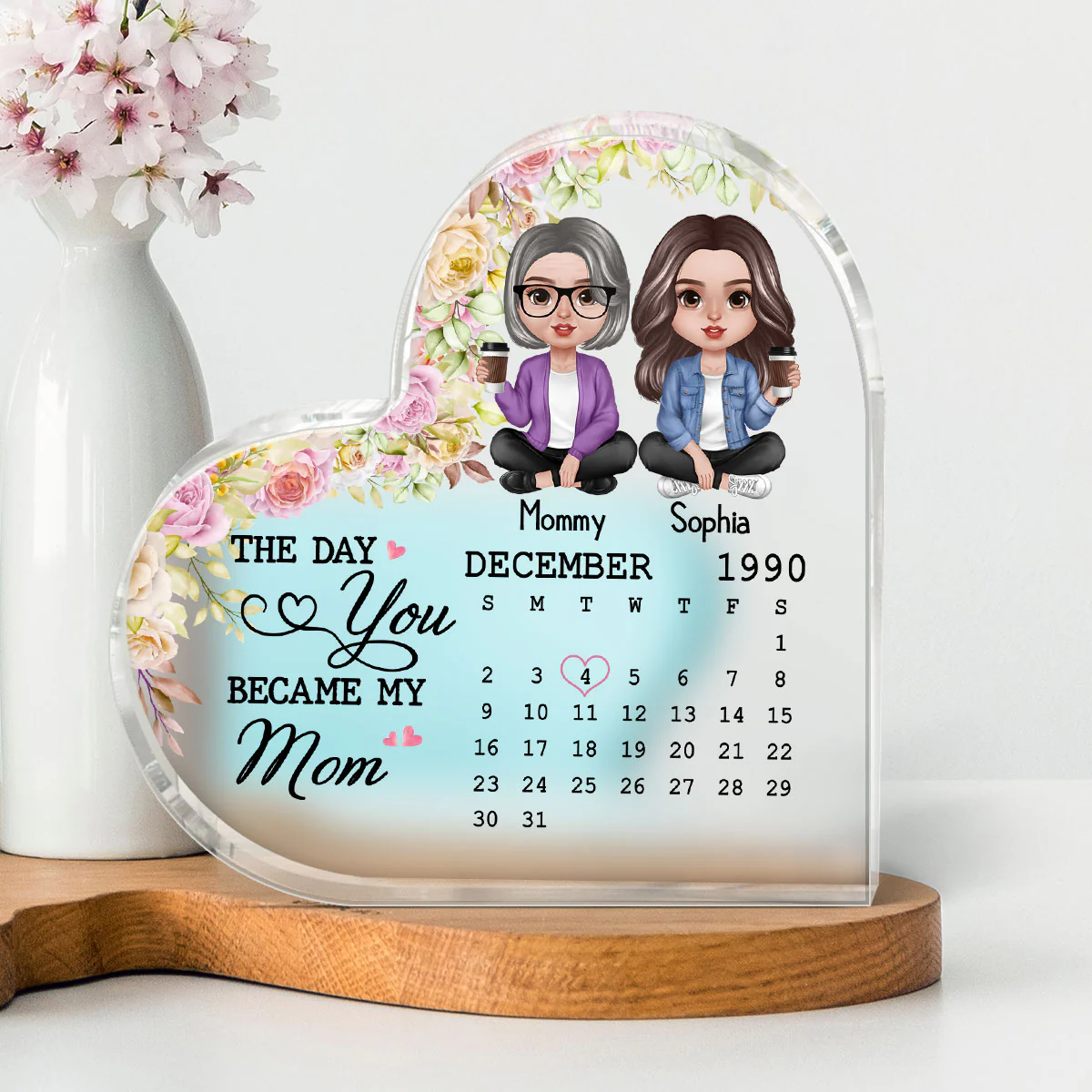 Doll Mother Daughter Realistic The Day You Became My Mom Personalized Acrylic Heart Plaque