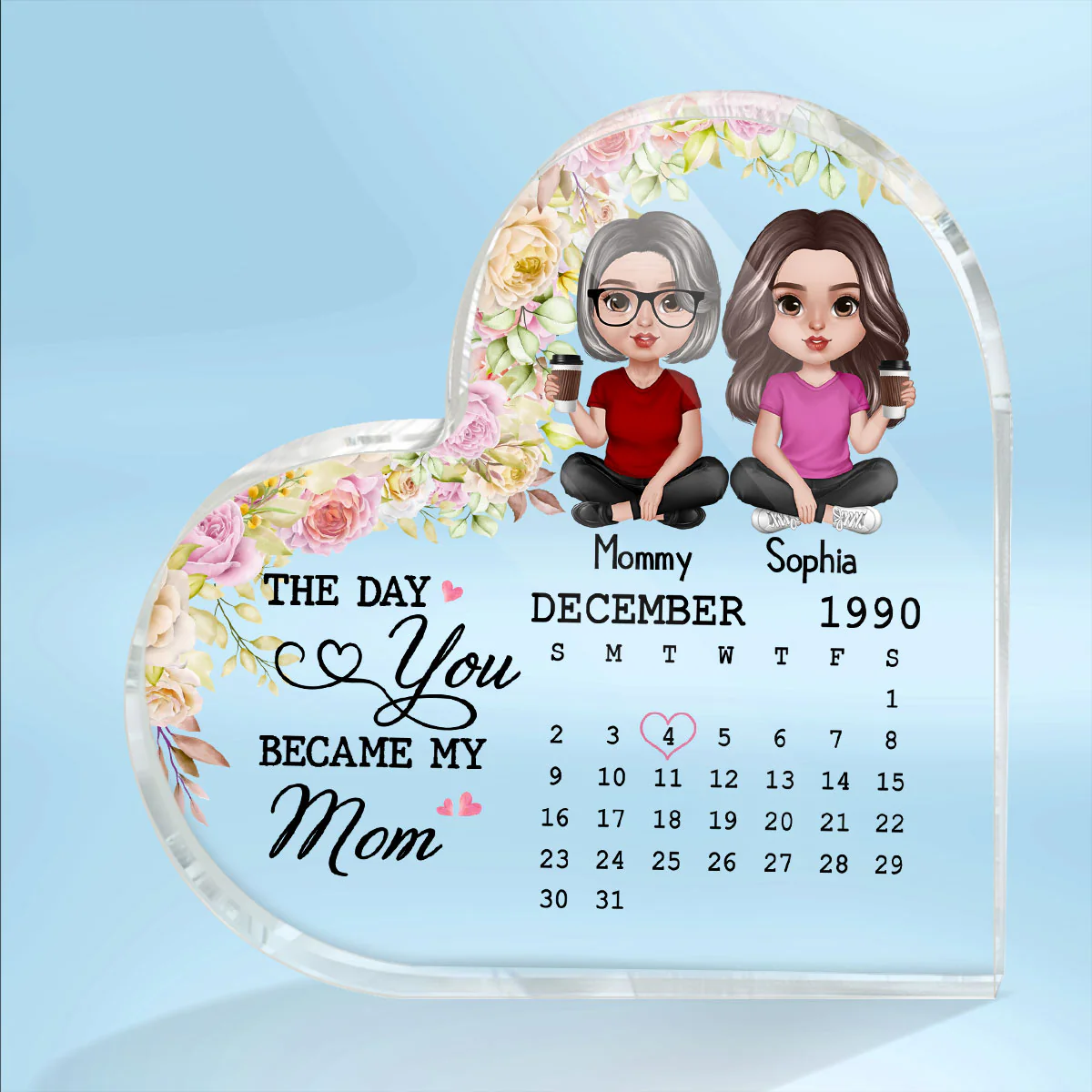 Doll Mother Daughter Realistic The Day You Became My Mom Personalized Acrylic Heart Plaque - Image 2