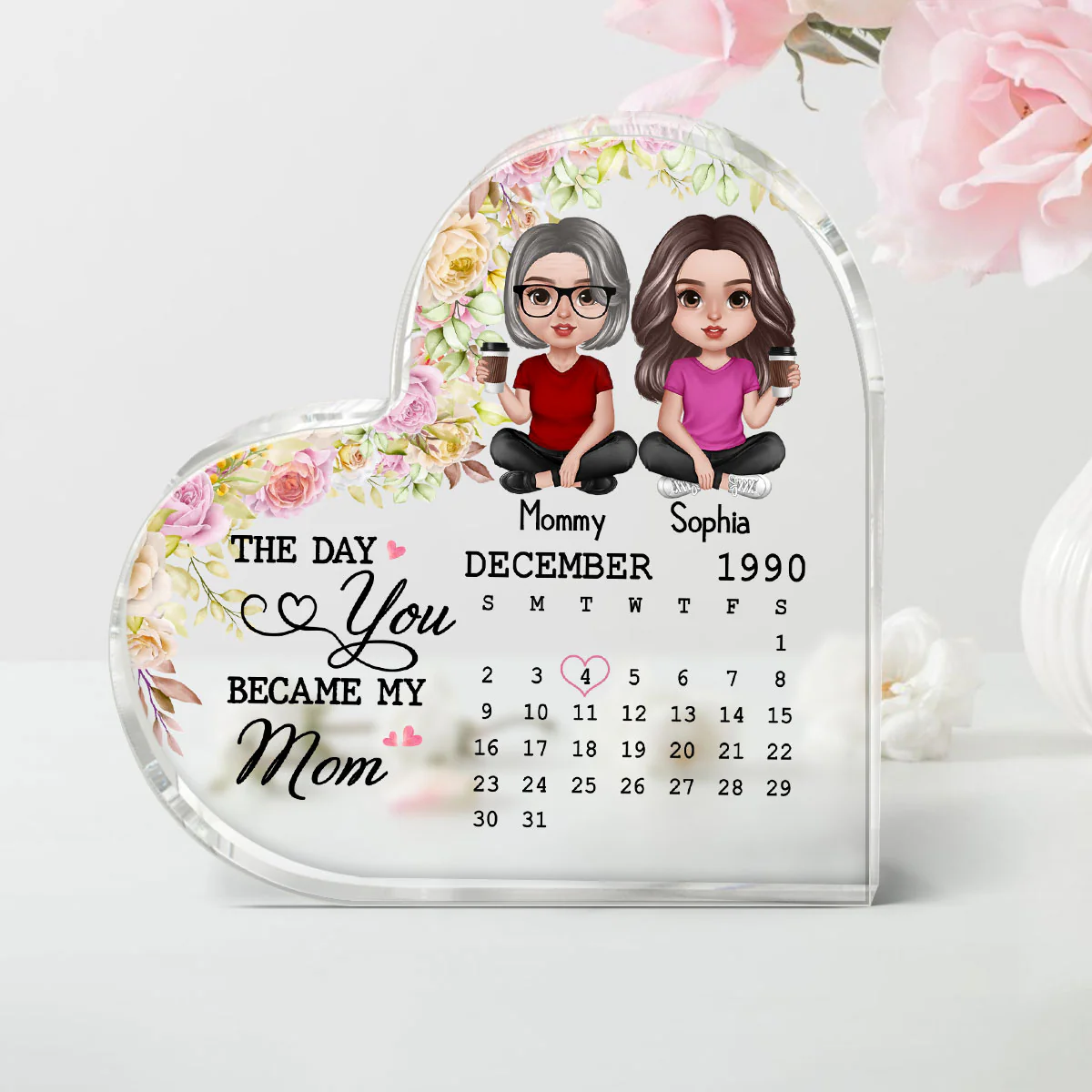 Doll Mother Daughter Realistic The Day You Became My Mom Personalized Acrylic Heart Plaque - Image 3