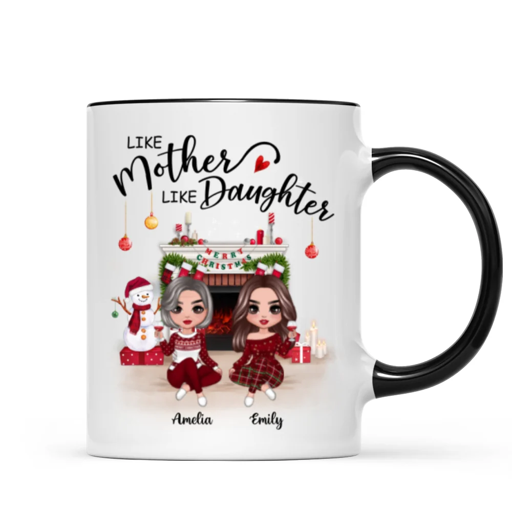 Doll Mother Daughter Sitting At Christmas Fireplace Personalized Mug - Image 2