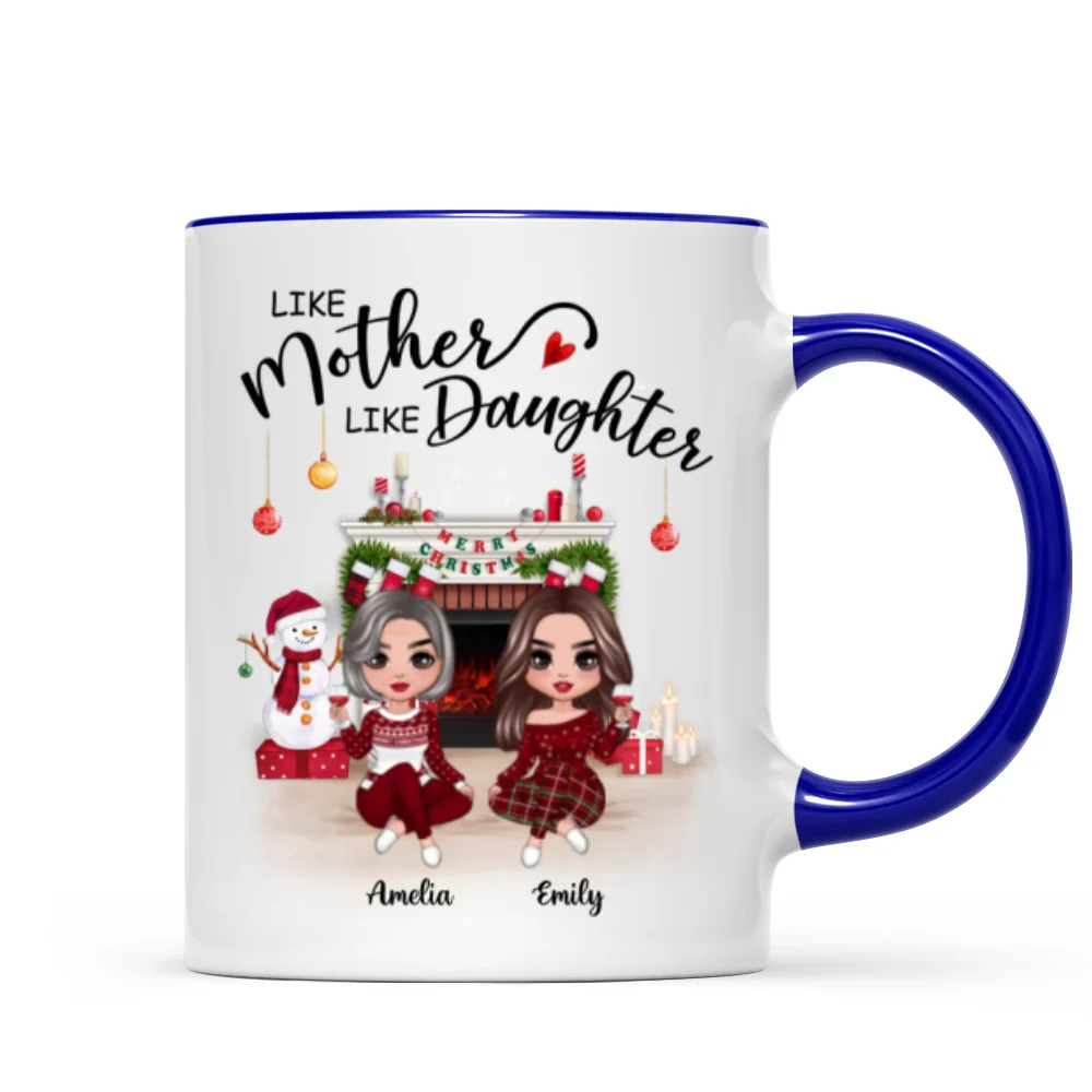 Doll Mother Daughter Sitting At Christmas Fireplace Personalized Mug - Image 3
