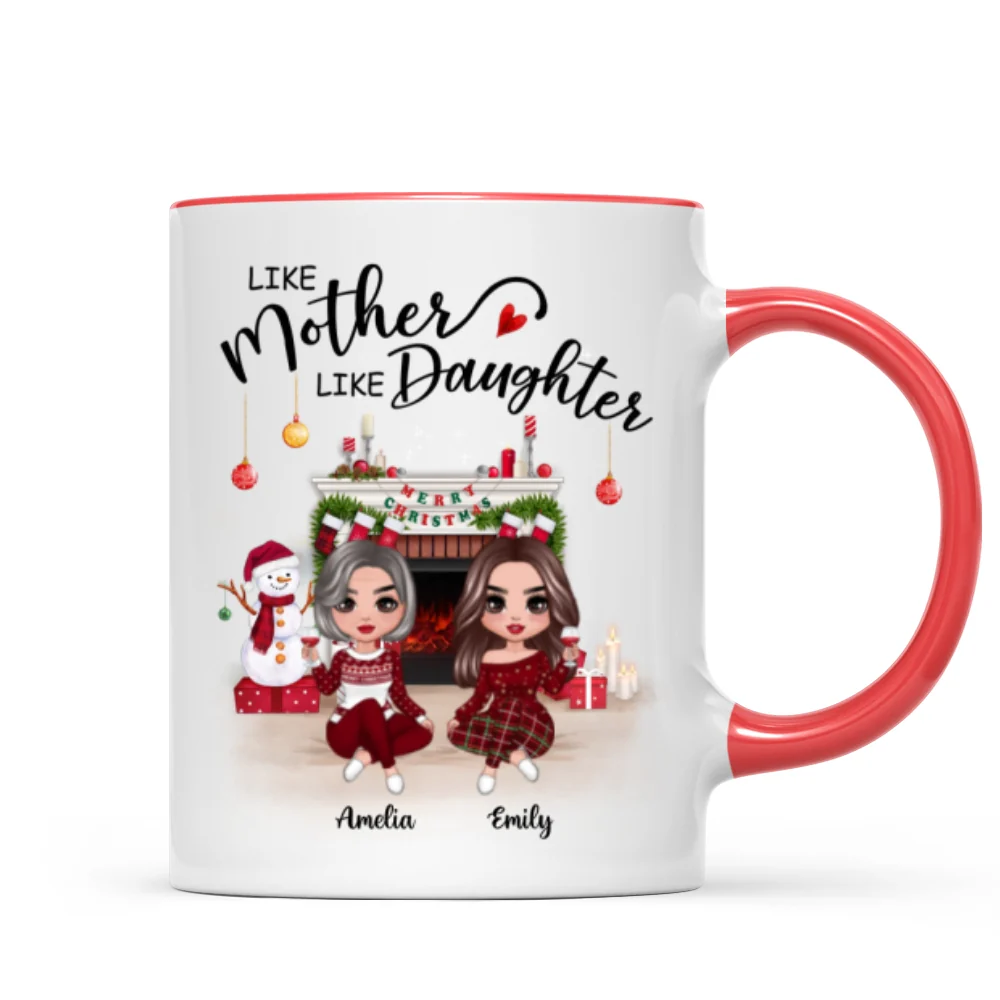 Doll Mother Daughter Sitting At Christmas Fireplace Personalized Mug - Image 4