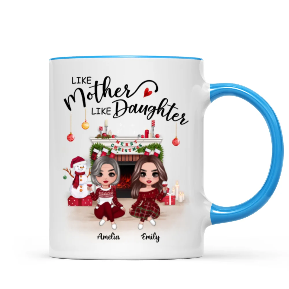 Doll Mother Daughter Sitting At Christmas Fireplace Personalized Mug - Image 5