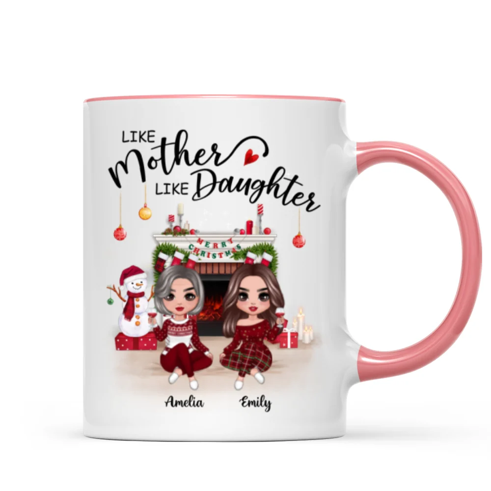 Doll Mother Daughter Sitting At Christmas Fireplace Personalized Mug - Image 6