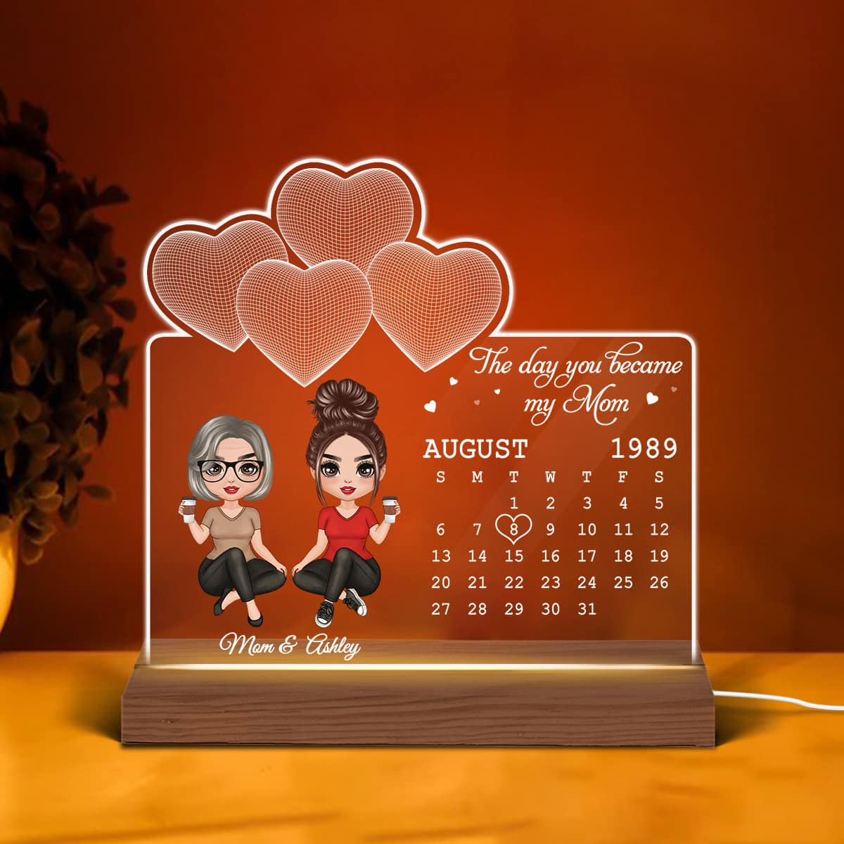 Doll Mother Daughter Under 3D Heart Personalized Custom Shape LED Night Light - Image 3