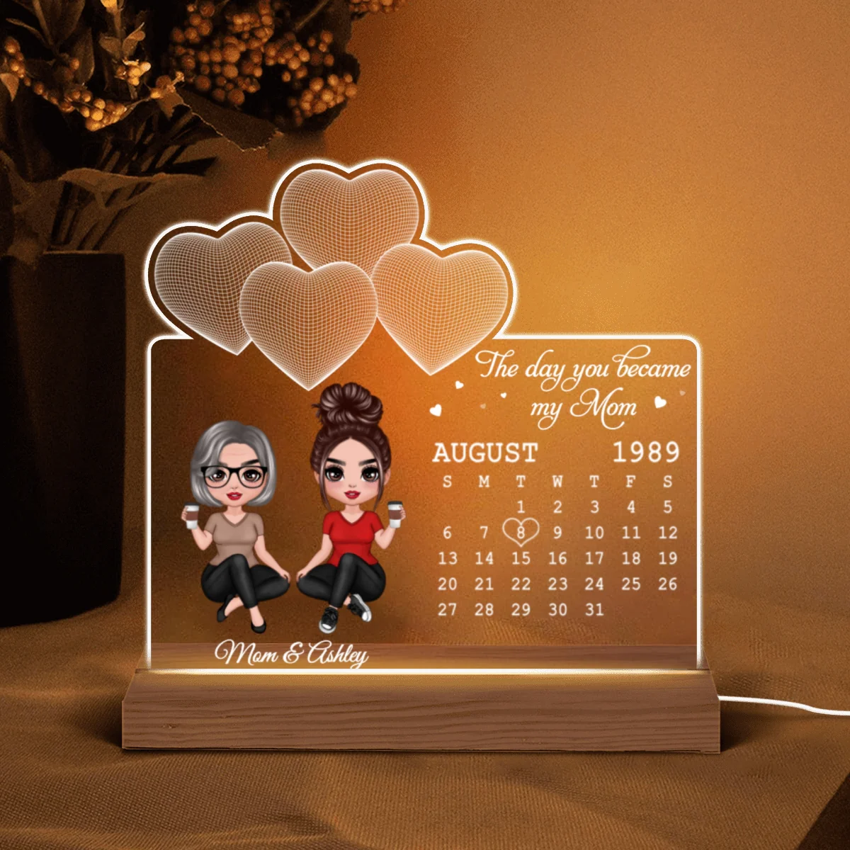 Doll Mother Daughter Under 3D Heart Personalized Custom Shape LED Night Light - Image 5