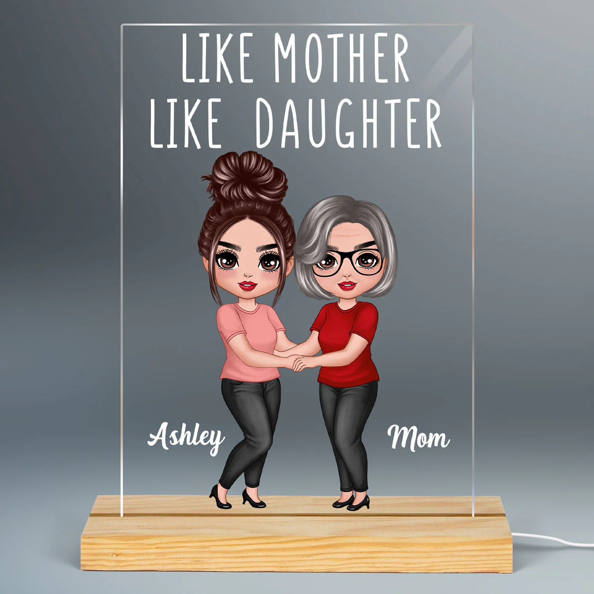 Doll Mother Daughters Hugging Like Mother Like Daughter Personalized Rectangle Acrylic Plaque LED Night Light - Image 2