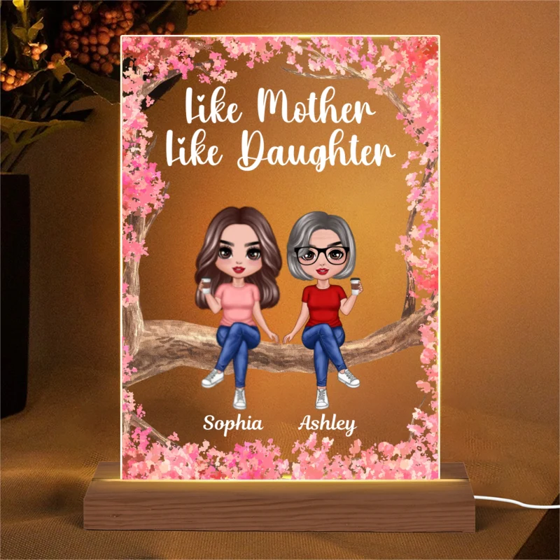 Doll Mother Daughters Sitting On Pink Tree Personalized Rectangle Acrylic LED Night Light - Image 4
