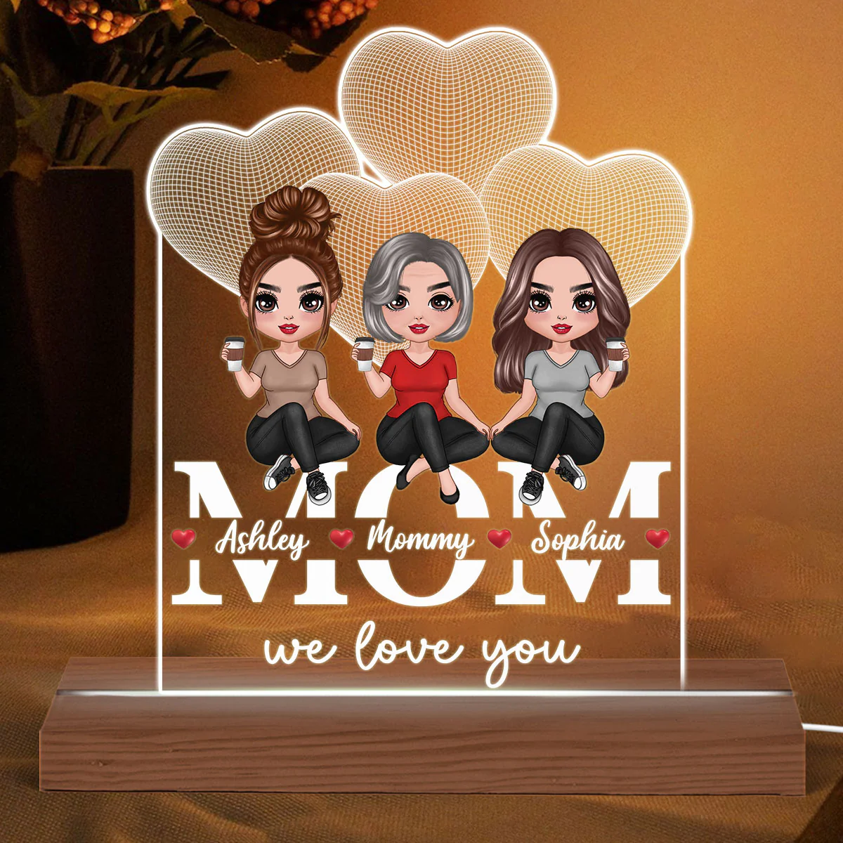 Doll Mother Daughters Sitting On Words Personalized Acrylic Custom Shape LED - Image 2