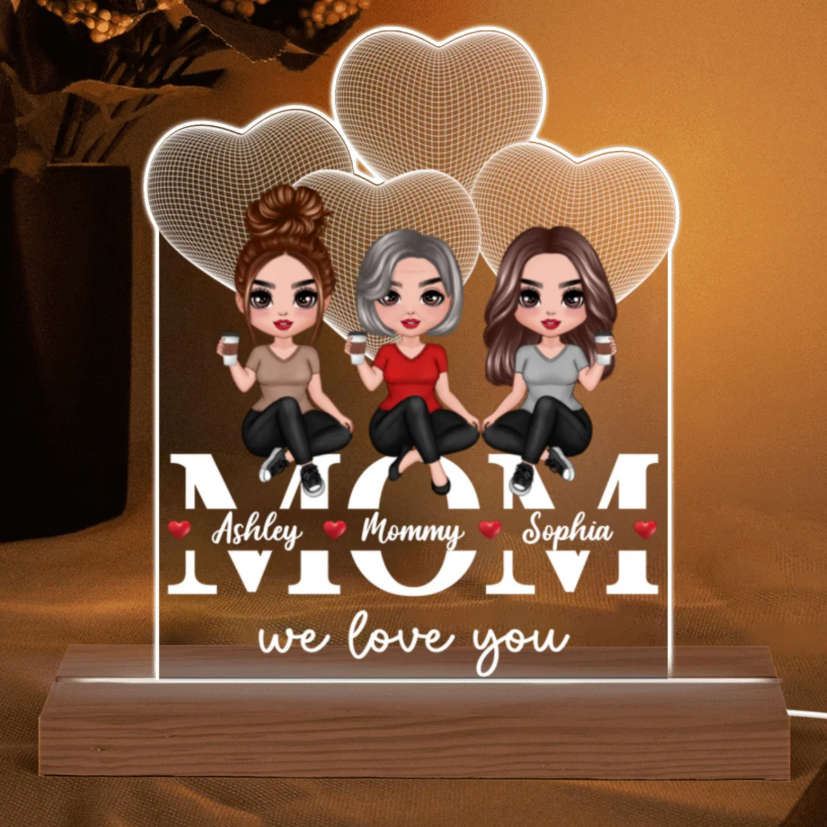 Doll Mother Daughters Sitting On Words Personalized Acrylic Custom Shape LED - Image 5