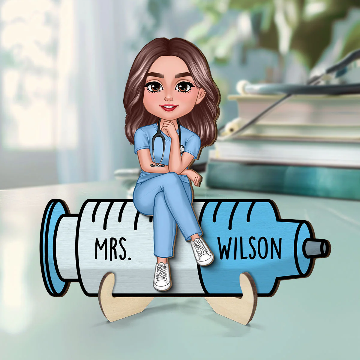 Doll Nurse Sitting Personalized 2-Layer Wooden Plaque - Image 10
