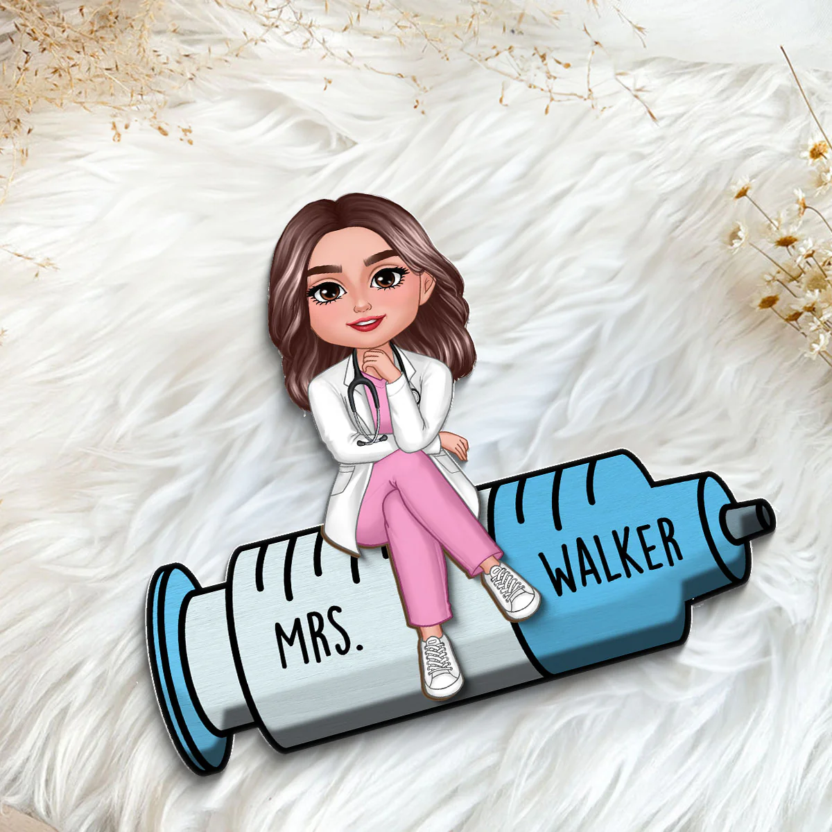 Doll Nurse Sitting Personalized 2-Layer Wooden Plaque - Image 13