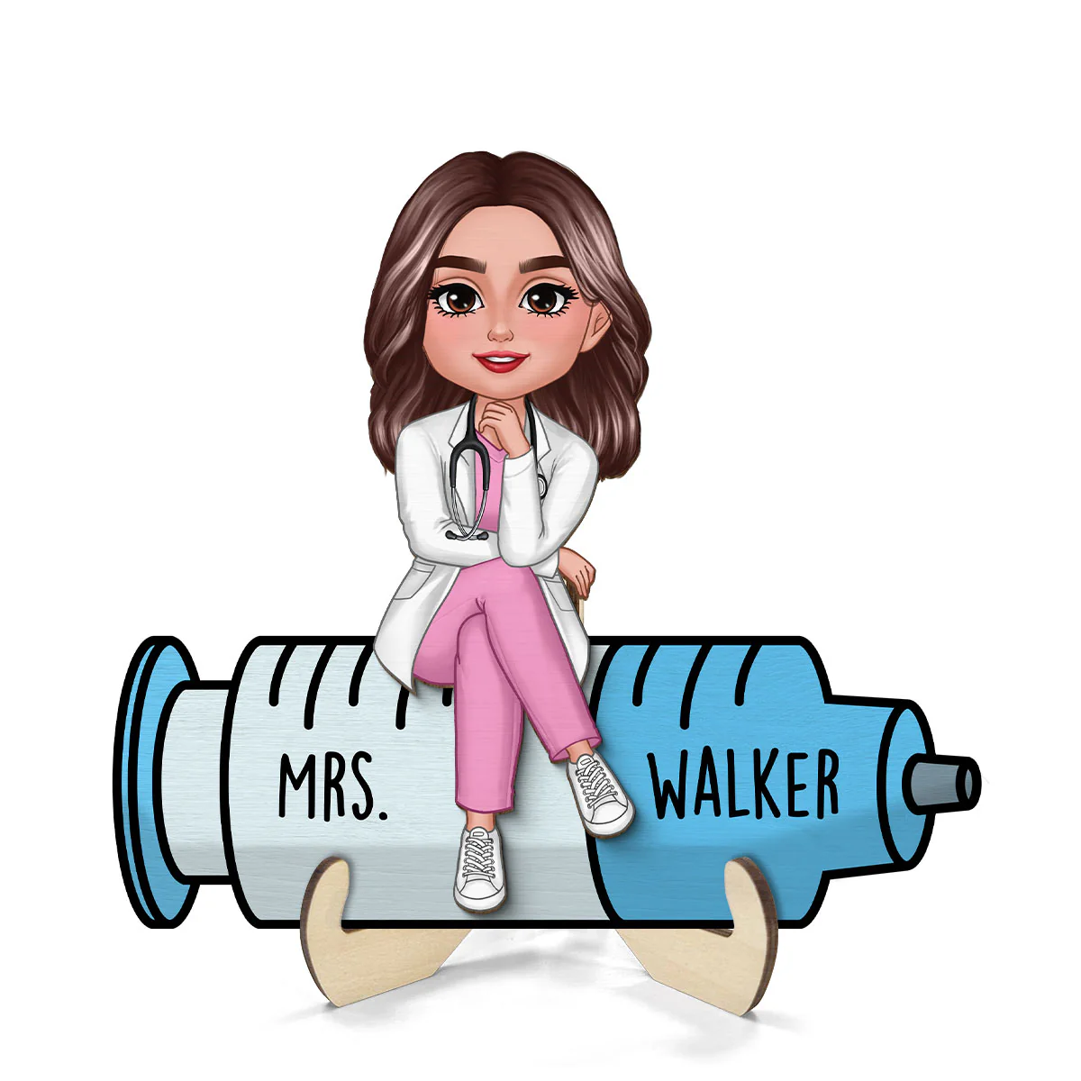 Doll Nurse Sitting Personalized 2-Layer Wooden Plaque - Image 3