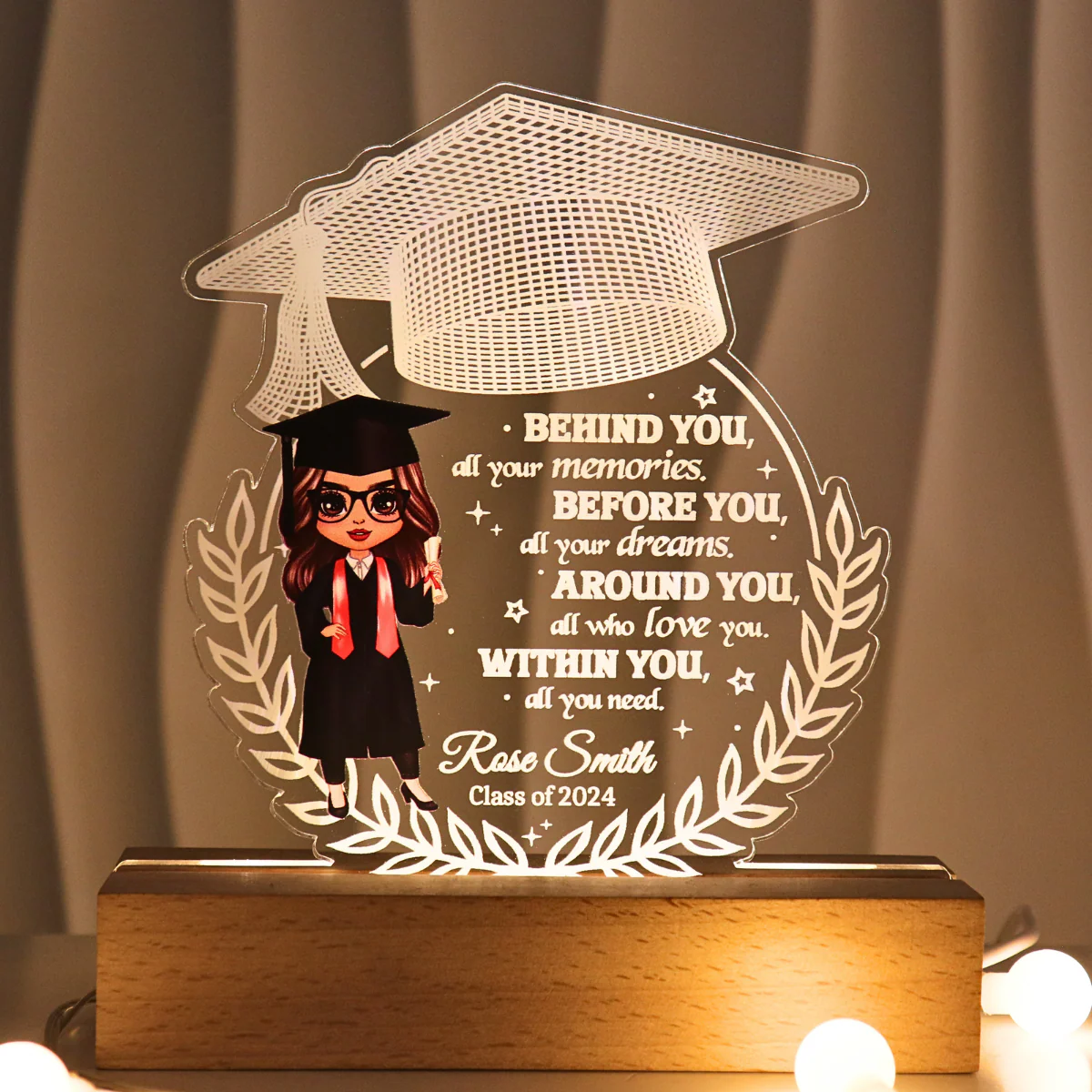 [EXCLUSIVE LIMITED EDITION] Class of 2024 Behind You All Your Memories Graduation Gift Personalized Custom Shape Warm LED Night Light - Image 3