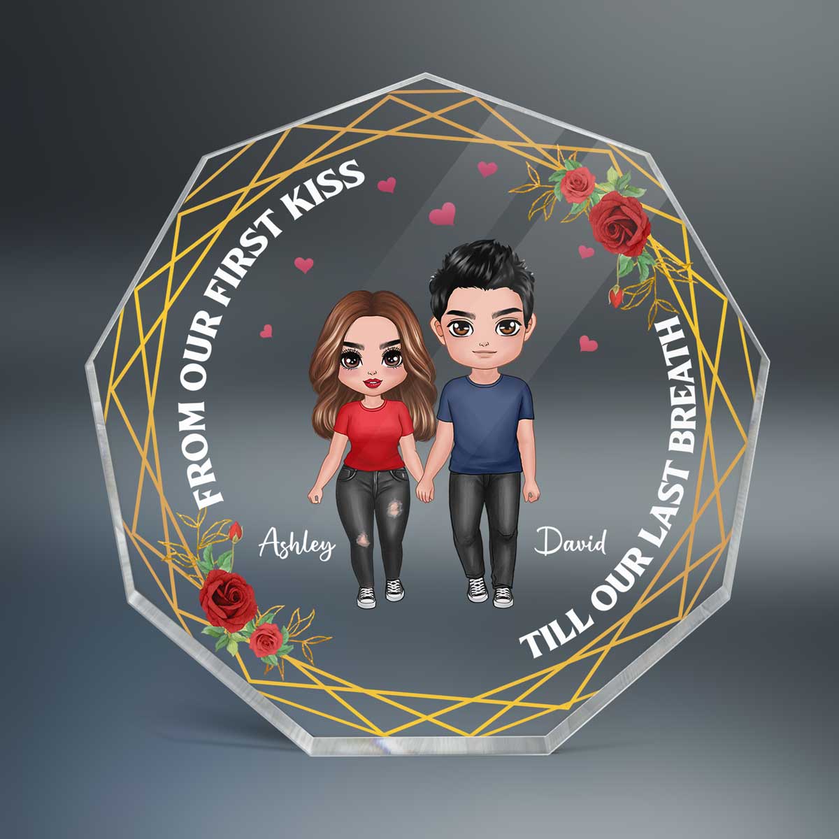 Doll Standing Couple Personalized Nonagon Acrylic Plaque - Gift For Him Gift For Her - Image 2