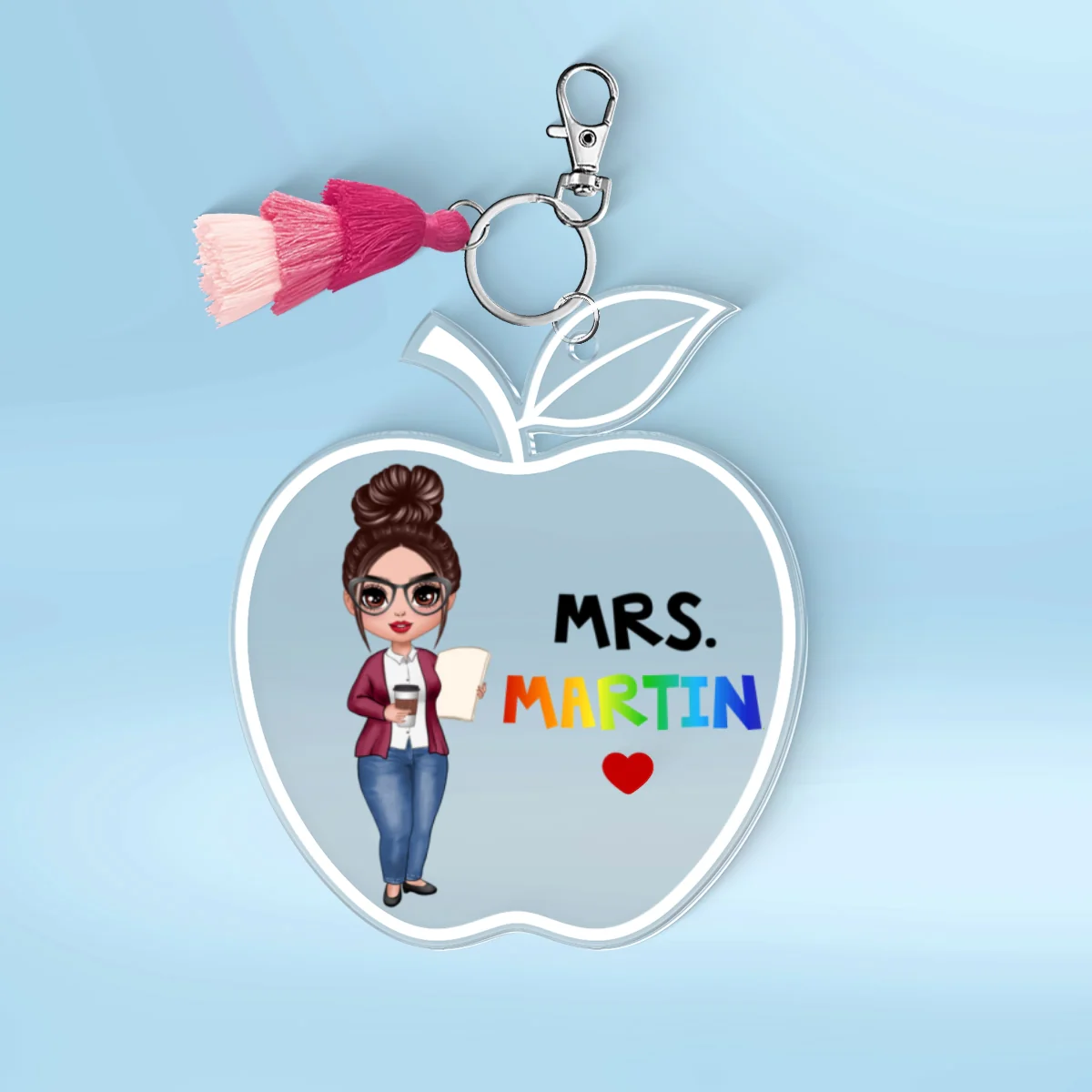 Doll Teacher Apple Shaped Personalized 2-Layer Acrylic Keychain - Image 15